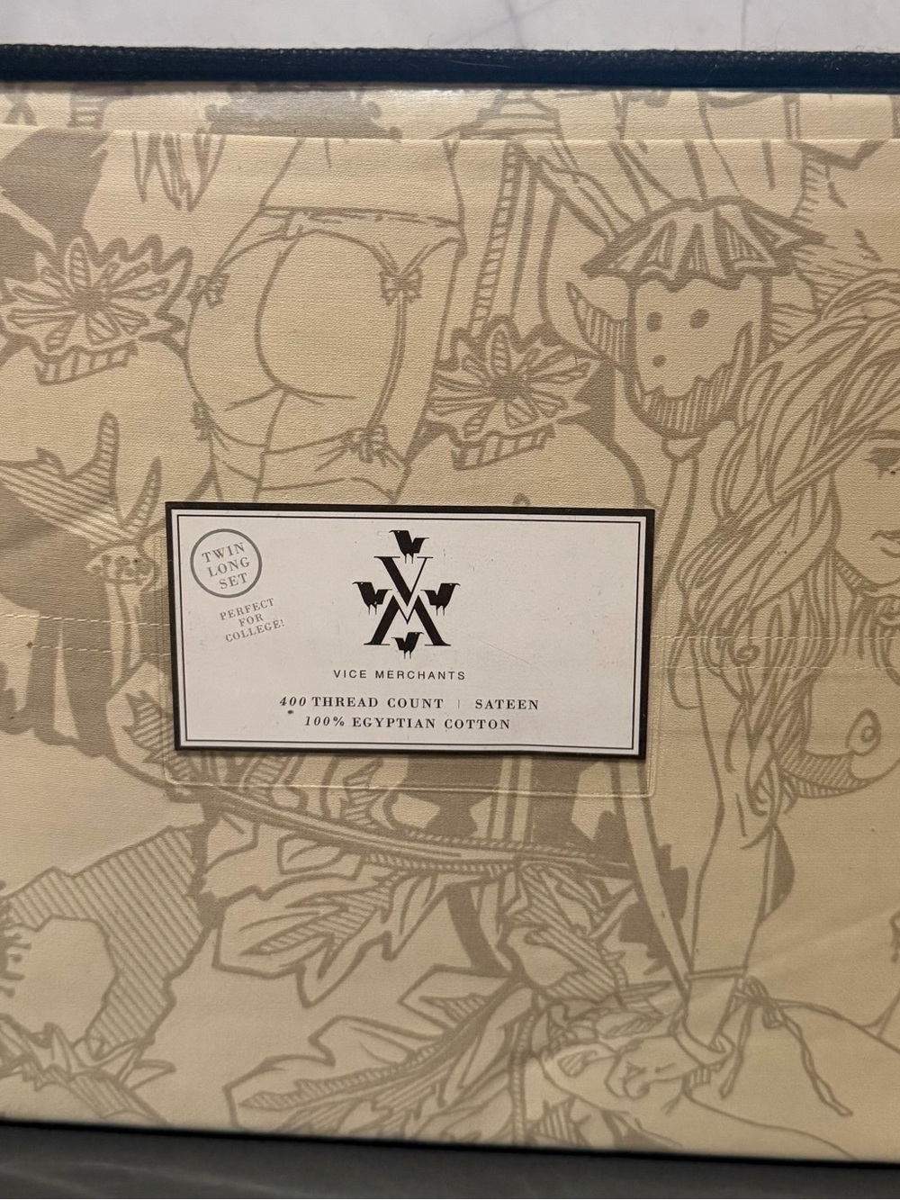 RARE NEW Sexy/Risqué Vice Merchants Poppy Playground Twin Long Sheets Taupe